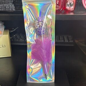 Handmade fashion Purple Feather Pen with Rhinestone Accent